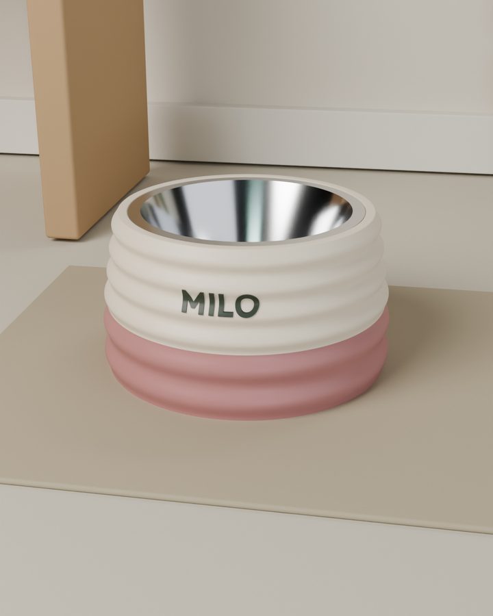 Soporte con anillos con el nombre MILO en la entrada